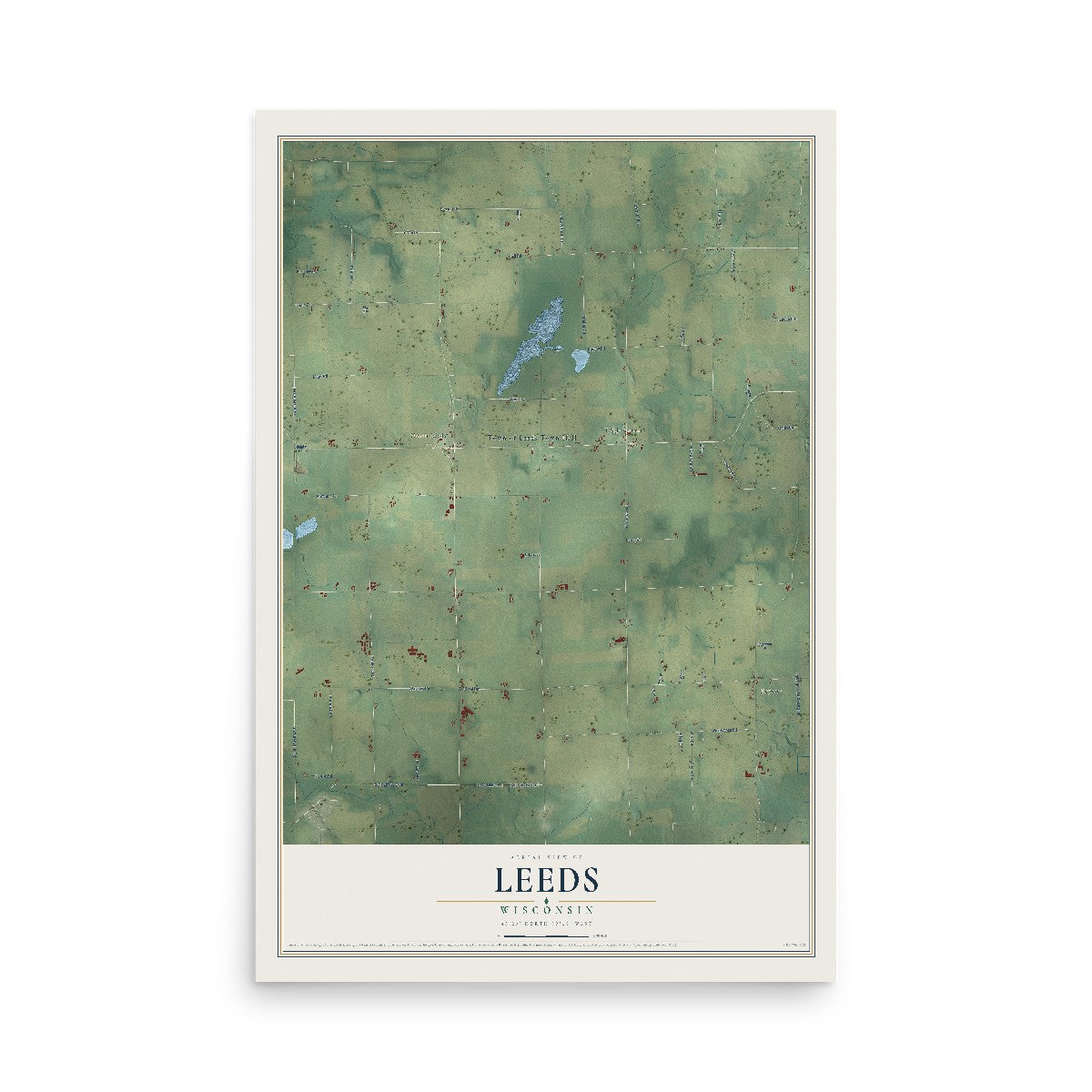 Map of Leeds, Wisconsin, 12 x 18 inch unframed archival matte print