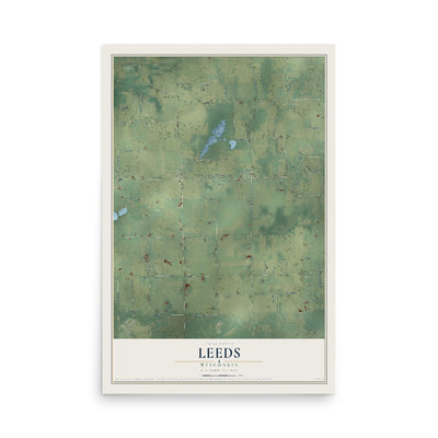 Map of Leeds, Wisconsin, 12 x 18 inch unframed archival matte print