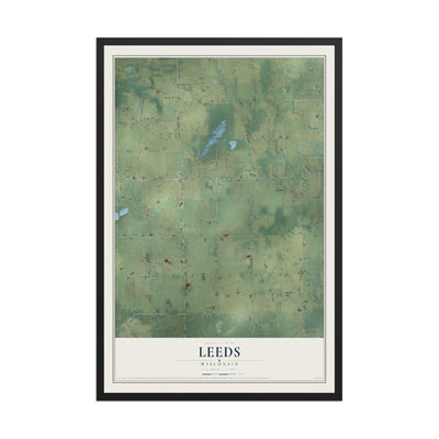 Map of Leeds, Wisconsin, 12 x 18 inch print in a black wood frame