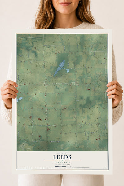 Map of Leeds, Wisconsin, 18 x 24 inch unframed archival matte print