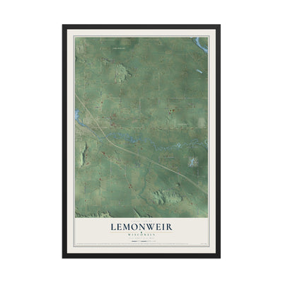 Map of Lemonweir, Wisconsin, 12 x 18 inch print in a black wood frame