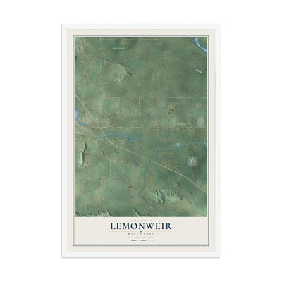 Map of Lemonweir, Wisconsin, 12 x 18 inch print in a white wood frame