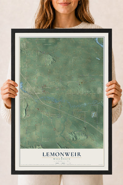 Map of Lemonweir, Wisconsin, 18 x 24 inch print in a black wood frame