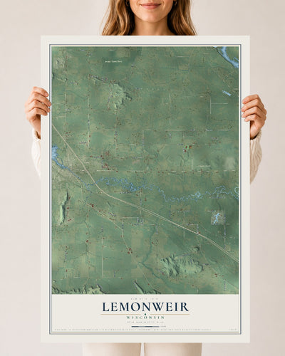 Map of Lemonweir, Wisconsin, 24 x 36 inch unframed archival matte print
