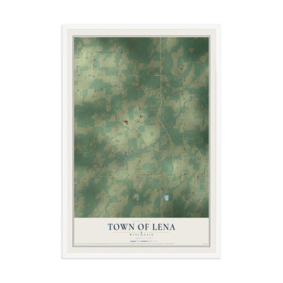 Map of the Town of Lena, Wisconsin, 12 x 18 inch print in a white wood frame