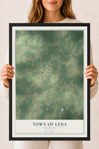 Map of the Town of Lena, Wisconsin, 18 x 24 inch print in a black wood frame
