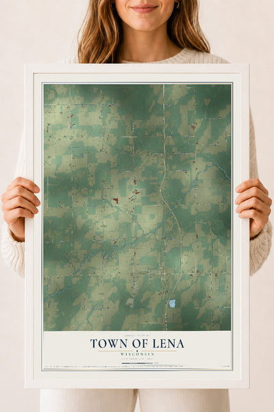 Map of the Town of Lena, Wisconsin, 18 x 24 inch print in a white wood frame