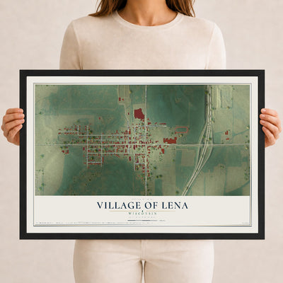 Map of Lena, Wisconsin, 12 x 18 inch print in a black wood frame