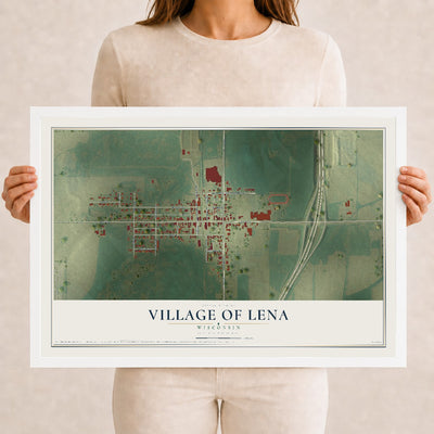 Map of Lena, Wisconsin, 12 x 18 inch print in a white wood frame