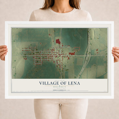 Map of Lena, Wisconsin, 18 x 24 inch print in a white wood frame