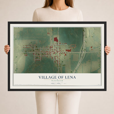 Map of Lena, Wisconsin, 24 x 36 inch print in a black wood frame