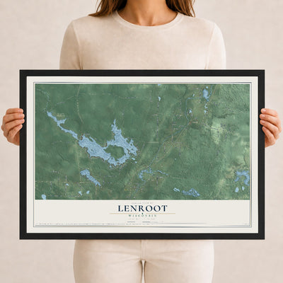 Map of Lenroot, Wisconsin, 12 x 18 inch print in a black wood frame