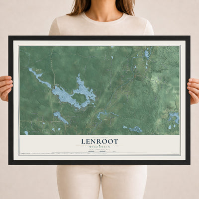 Map of Lenroot, Wisconsin, 18 x 24 inch print in a black wood frame