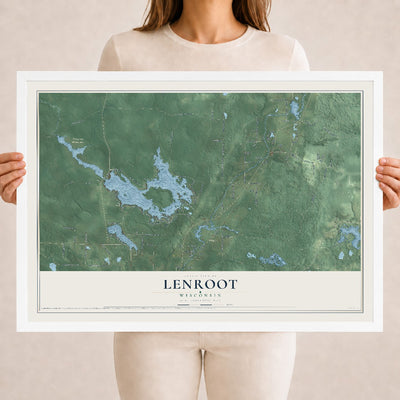 Map of Lenroot, Wisconsin, 18 x 24 inch print in a white wood frame
