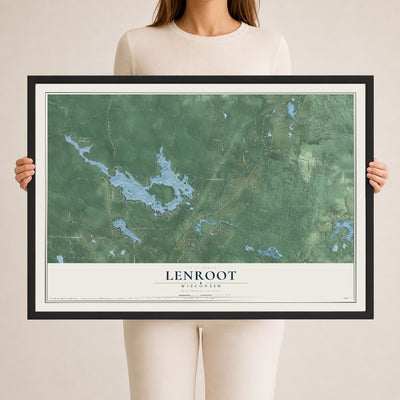 Map of Lenroot, Wisconsin, 24 x 36 inch print in a black wood frame