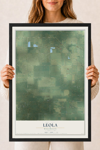 Map of Leola, Wisconsin, 18 x 24 inch print in a black wood frame