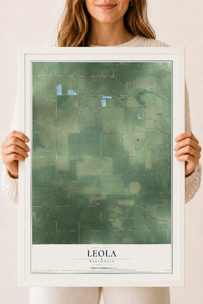 Map of Leola, Wisconsin, 18 x 24 inch print in a white wood frame