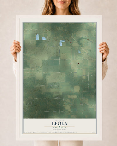 Map of Leola, Wisconsin, 24 x 36 inch print in a white wood frame