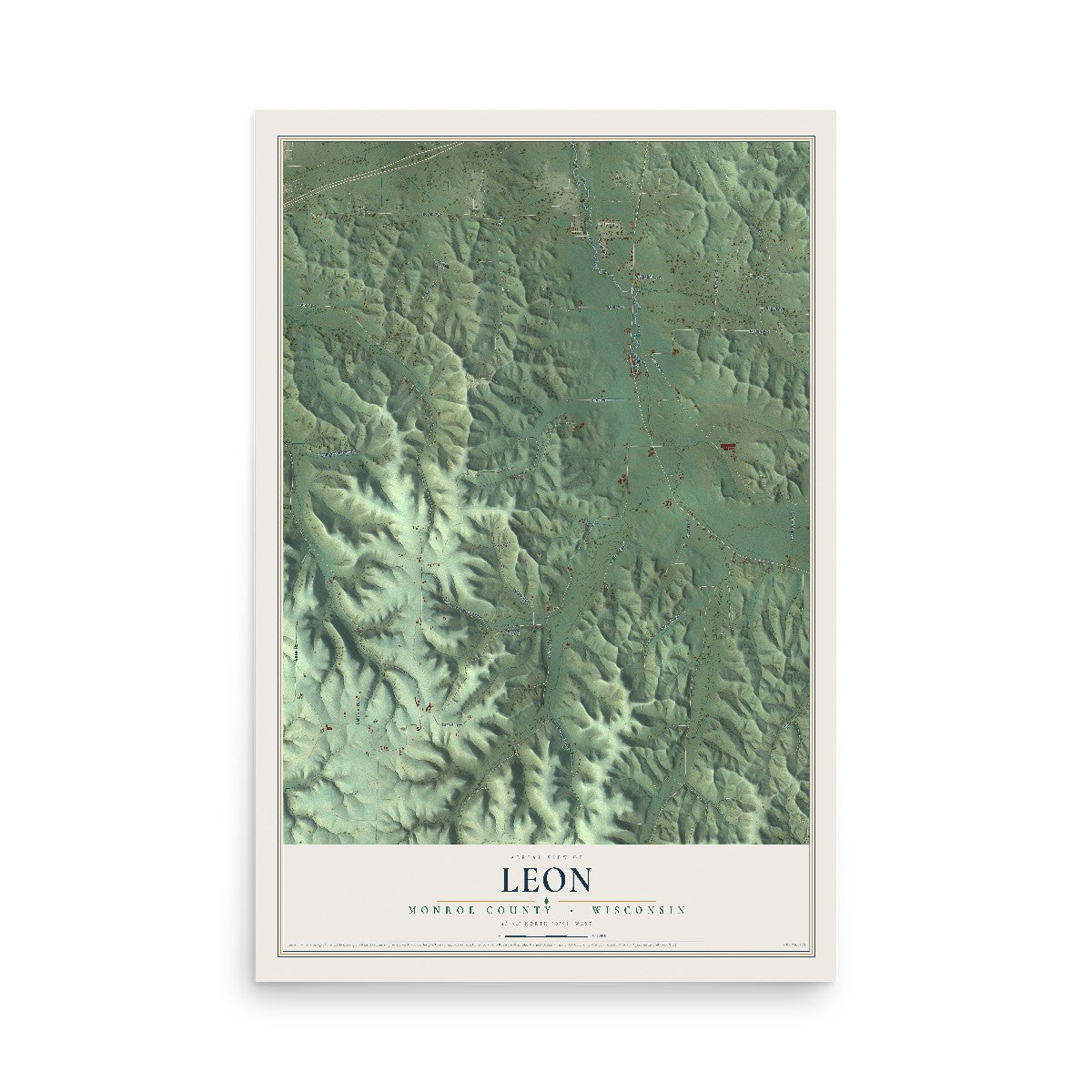 Map of Leon, Monroe County, Wisconsin, 12 x 18 inch unframed archival matte print
