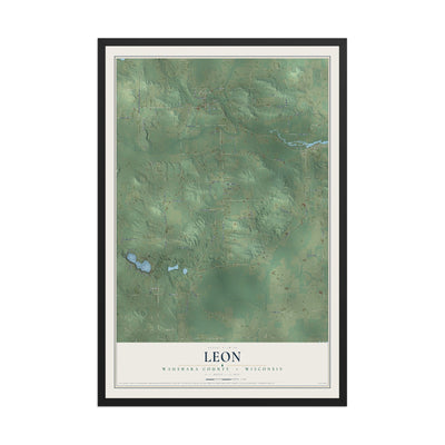 Map of Leon, Waushara County, Wisconsin, 12 x 18 inch print in a black wood frame
