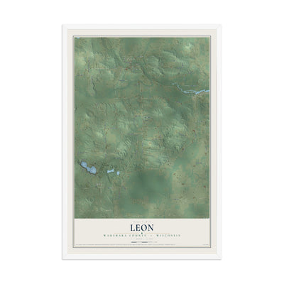 Map of Leon, Waushara County, Wisconsin, 12 x 18 inch print in a white wood frame