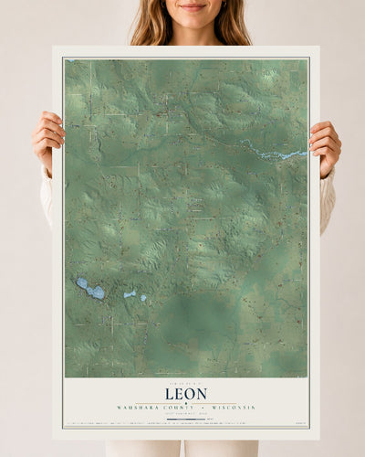 Map of Leon, Waushara County, Wisconsin, 24 x 36 inch unframed archival matte print