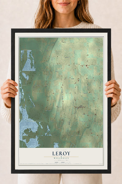 Map of Leroy, Wisconsin, 18 x 24 inch print in a black wood frame