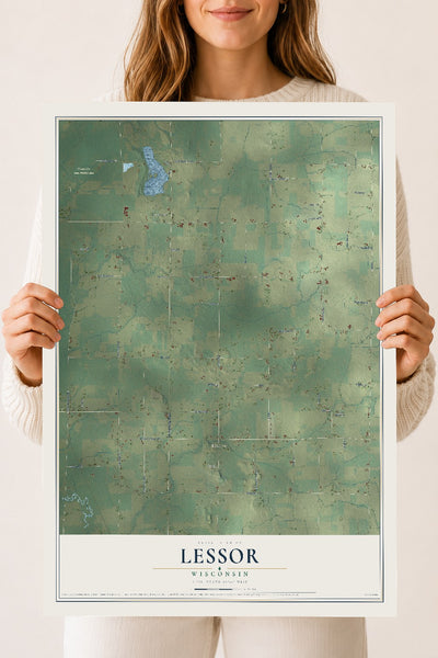 Map of Lessor, Wisconsin, 18 x 24 inch unframed archival matte print