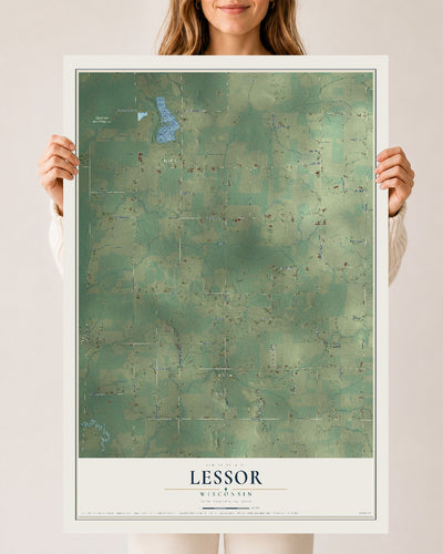 Map of Lessor, Wisconsin, 24 x 36 inch unframed archival matte print