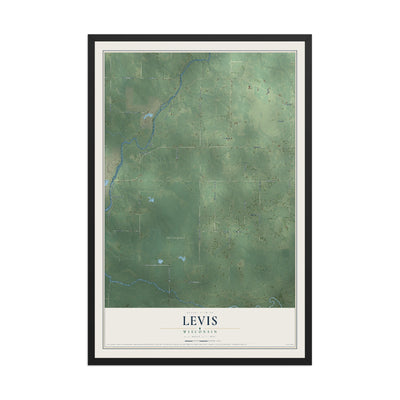 Map of Levis, Wisconsin, 12 x 18 inch print in a black wood frame