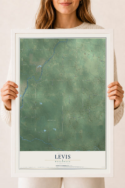 Map of Levis, Wisconsin, 18 x 24 inch print in a white wood frame
