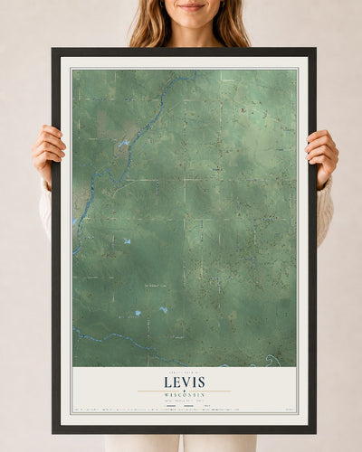 Map of Levis, Wisconsin, 24 x 36 inch print in a black wood frame