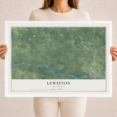 Map of Lewiston, Wisconsin, 18 x 24 inch print in a white wood frame