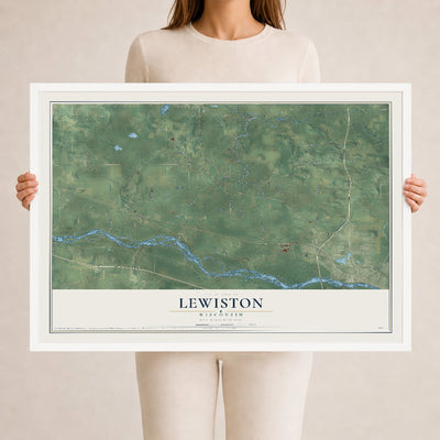 Map of Lewiston, Wisconsin, 24 x 36 inch print in a white wood frame