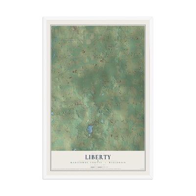 Map of Liberty, Manitowoc County, Wisconsin, 12 x 18 inch print in a white wood frame