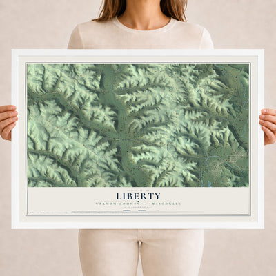 Map of Liberty, Vernon County, Wisconsin, 18 x 24 inch print in a white wood frame