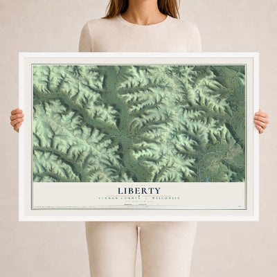 Map of Liberty, Vernon County, Wisconsin, 24 x 36 inch print in a white wood frame
