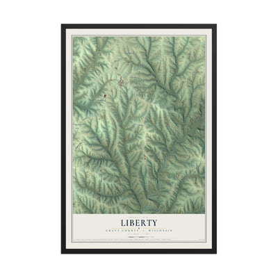 Map of Liberty, Grant County, Wisconsin, 12 x 18 inch print in a black wood frame