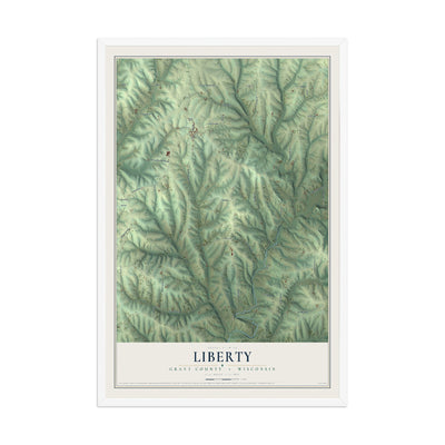 Map of Liberty, Grant County, Wisconsin, 12 x 18 inch print in a white wood frame