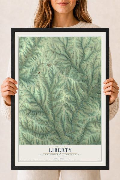 Map of Liberty, Grant County, Wisconsin, 18 x 24 inch print in a black wood frame