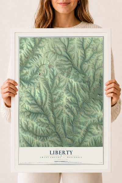 Map of Liberty, Grant County, Wisconsin, 18 x 24 inch print in a white wood frame