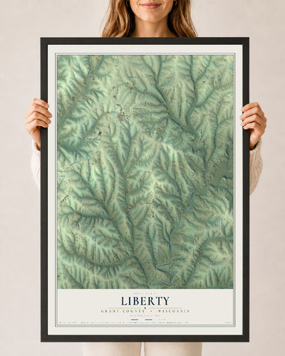 Map of Liberty, Grant County, Wisconsin, 24 x 36 inch print in a black wood frame