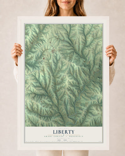 Map of Liberty, Grant County, Wisconsin, 24 x 36 inch print in a white wood frame