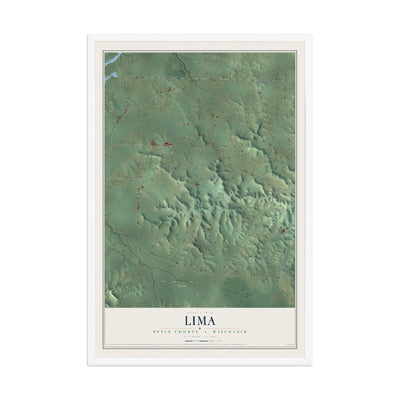 Map of Lima, Pepin County, Wisconsin, 12 x 18 inch print in a white wood frame