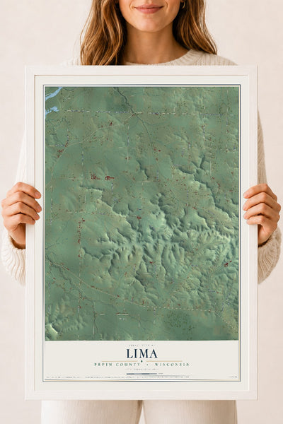 Map of Lima, Pepin County, Wisconsin, 18 x 24 inch print in a white wood frame