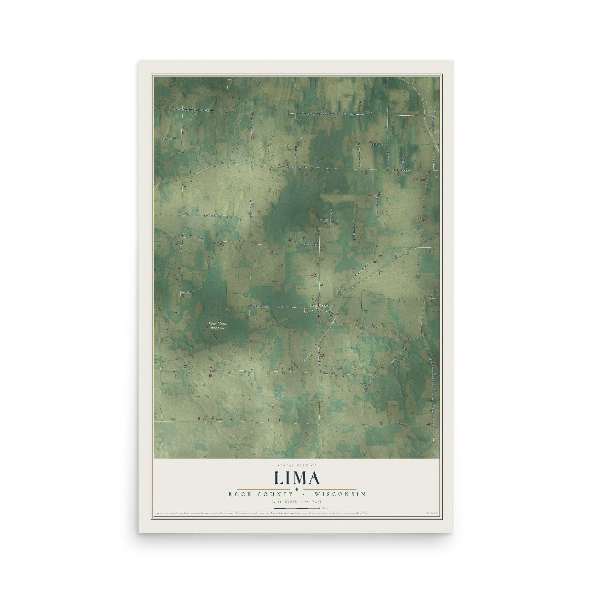 Map of Lima, Rock County, Wisconsin, 12 x 18 inch unframed archival matte print