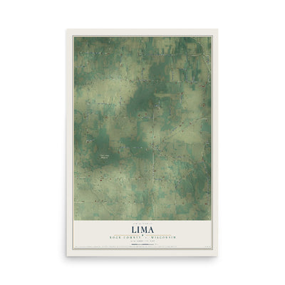 Map of Lima, Rock County, Wisconsin, 12 x 18 inch unframed archival matte print