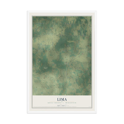 Map of Lima, Rock County, Wisconsin, 12 x 18 inch print in a white wood frame