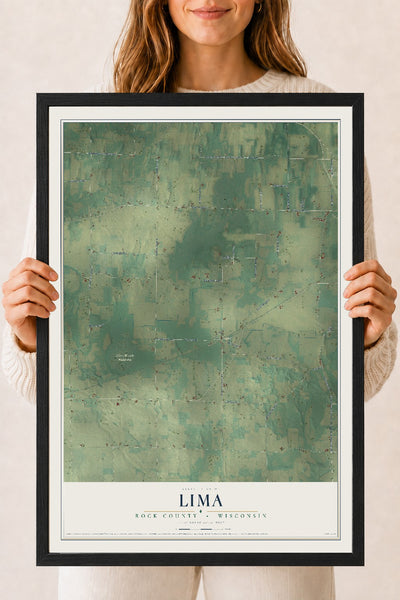 Map of Lima, Rock County, Wisconsin, 18 x 24 inch print in a black wood frame
