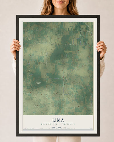 Map of Lima, Rock County, Wisconsin, 24 x 36 inch print in a black wood frame